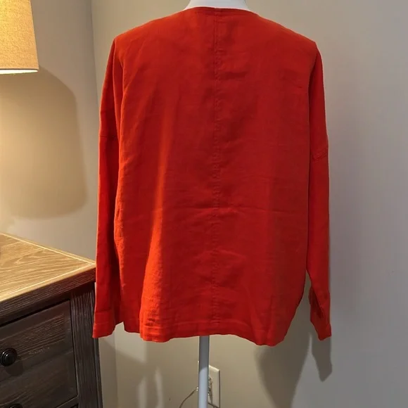 EILEEN FISHER Coral Organic Linen Jacket LARGE Oversize Top Capsule Large L - Picture 6 of 16